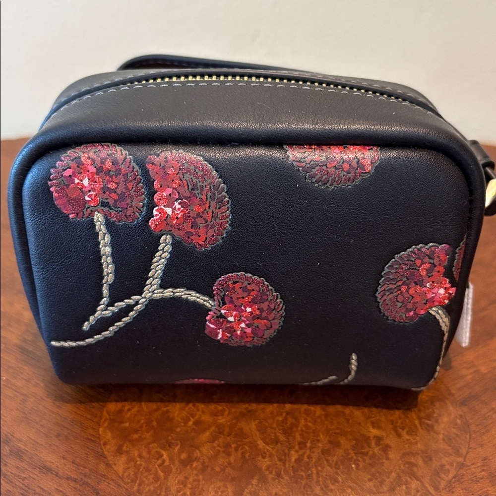 Coach wristlet pouch  black cherry print/ red/sparkles  gold tone hardware NWT - Picture 12 of 14